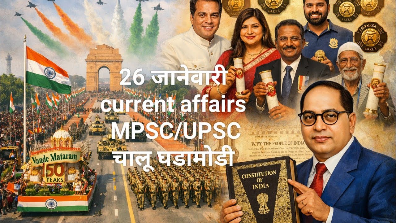 चालू घडामोडी।मराठी ।current affairs UPSC MPSC |26-01-2026 प्रजासत्ताक दिन 🇮🇳|prelims turbo booster