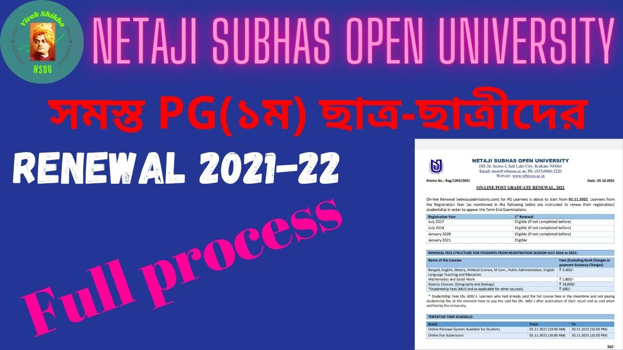 NSOU PG Renewal 2021 ll NSOU MA RENEWAL 2021 II  NSOU PG RENEWAL NOTICE PUBLISHED 2021