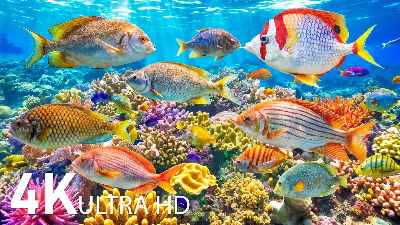 Морские животные 4K – Прекрасный океанский мир с красочными коралловыми рифами и успокаивающей музык