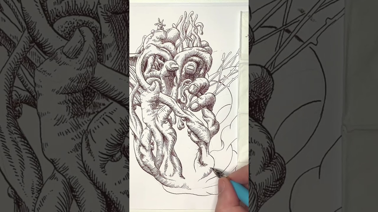 Relaxing Art✒️ Pen & Ink Drawing + Original Music | Abstract Hand 