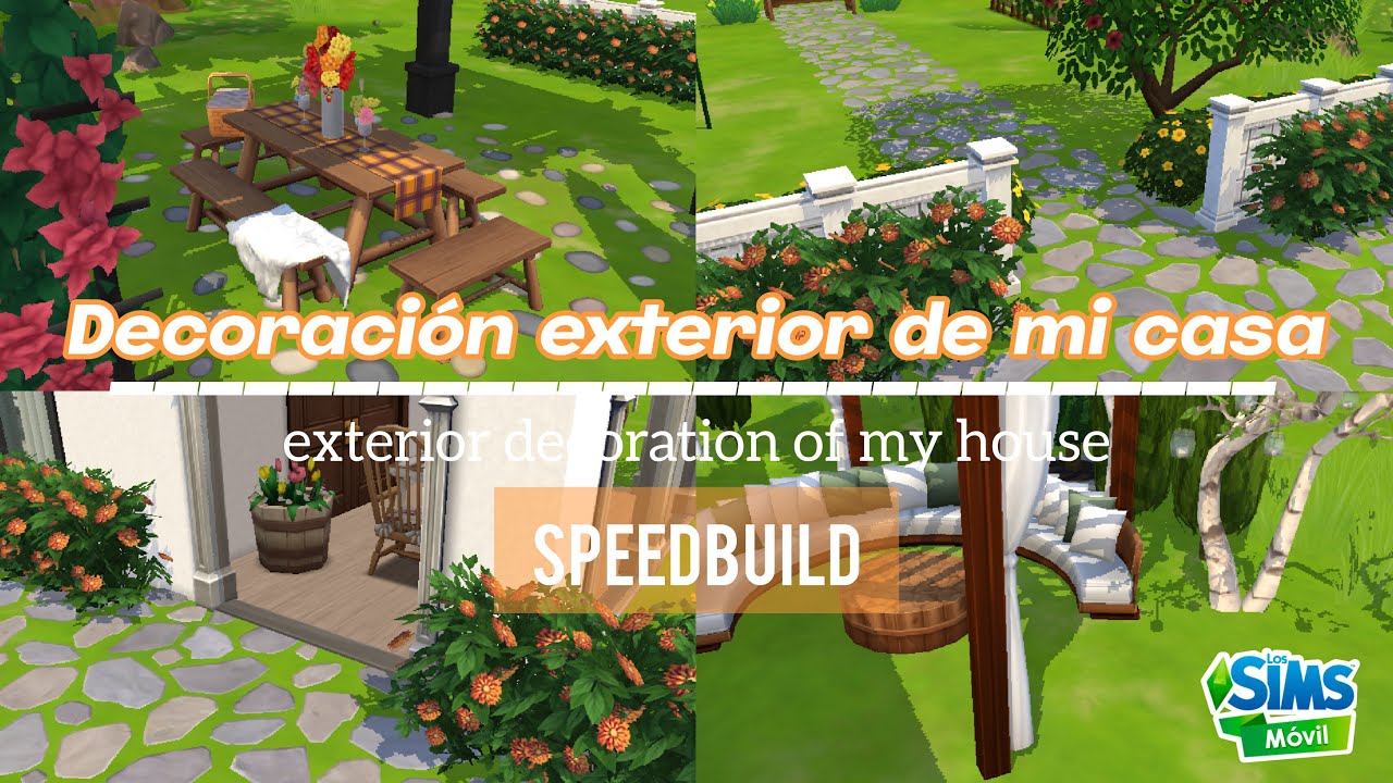DECORANDO el EXTERIOR de mi CASA 🌳🏡 Los Sims Mobile I Speedbuild
