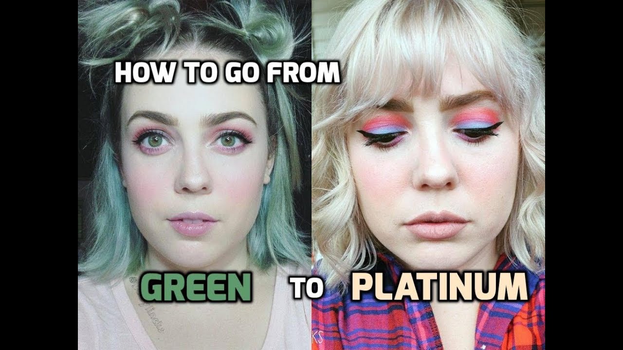 DIY How to go from GREEN Hair to PLATINUM Blonde| Bonus: How to cut bangs!| Ladylincks