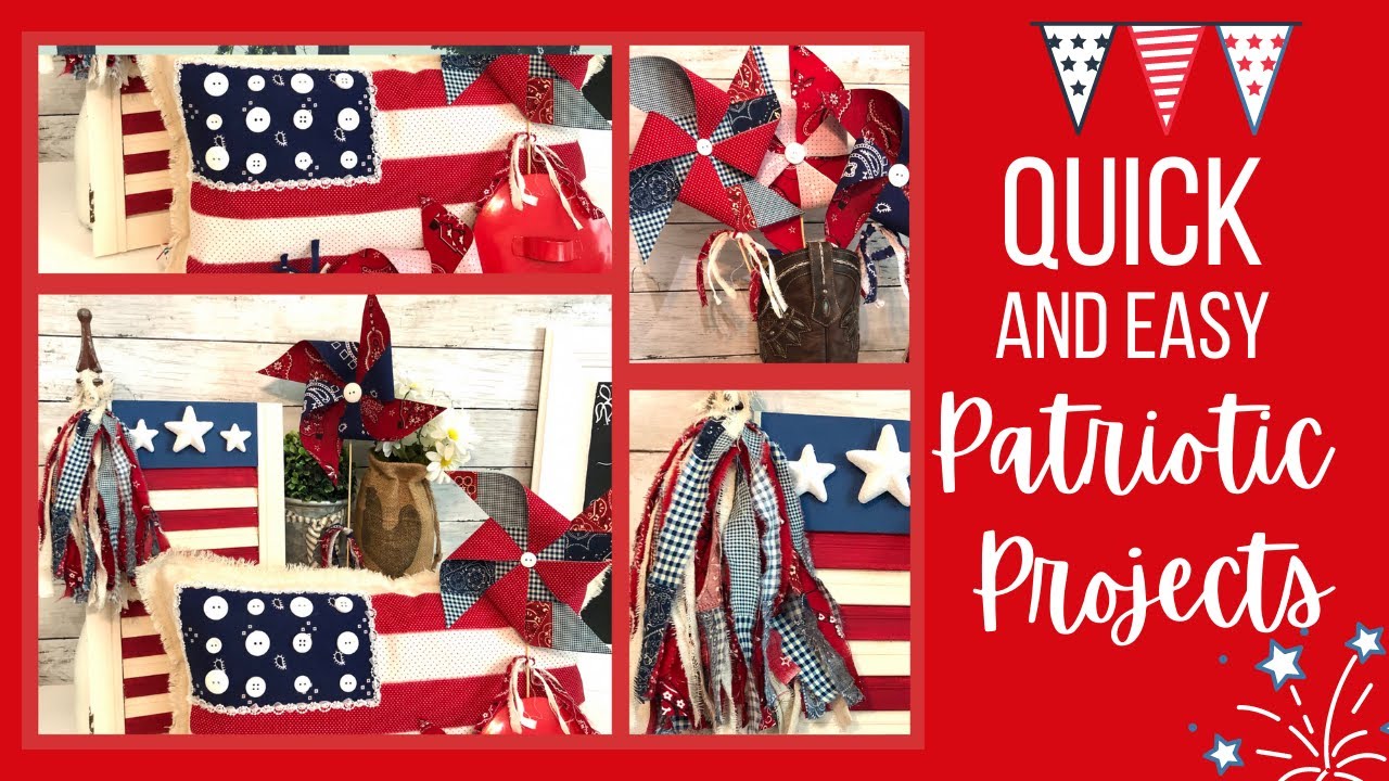 4 Easy Patriotic Crafts | Flag Pillow | Painted Shutter | Shabby Tassel | Pinwheels | Heat N Bond