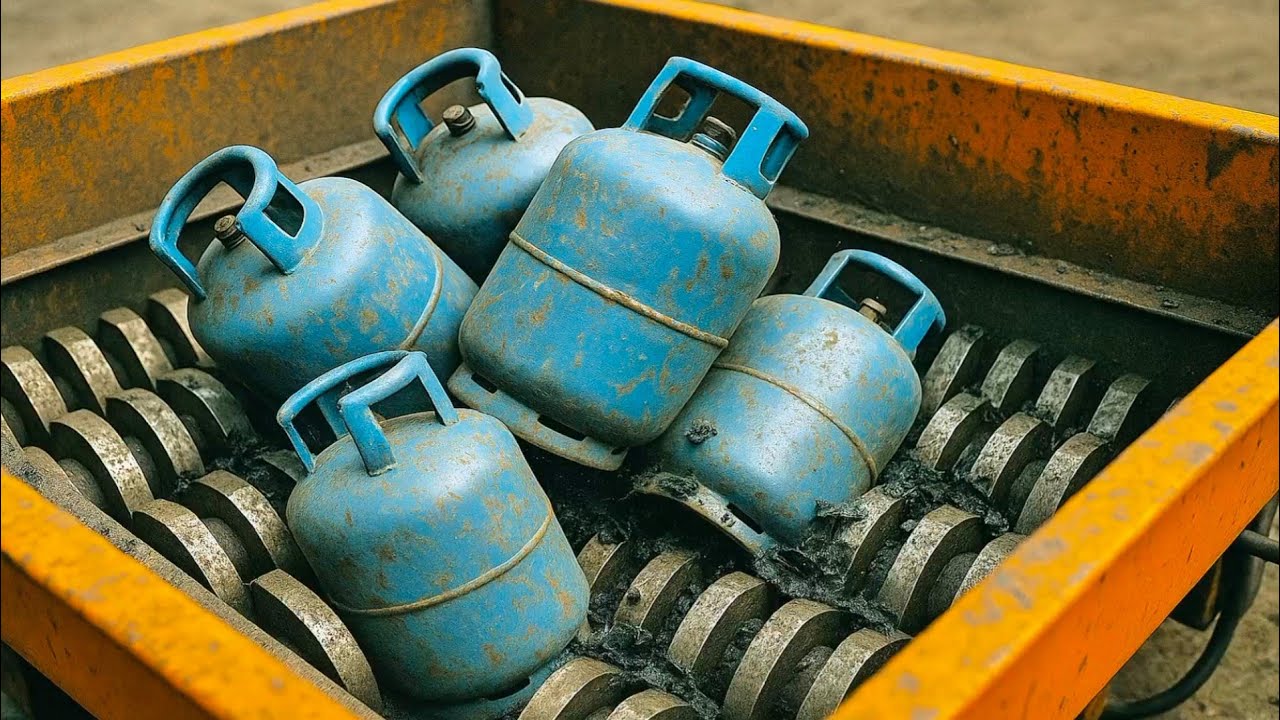 Most Incredible Shredder Destroying Gas cylinder! Extreme Metal Shredder Machine