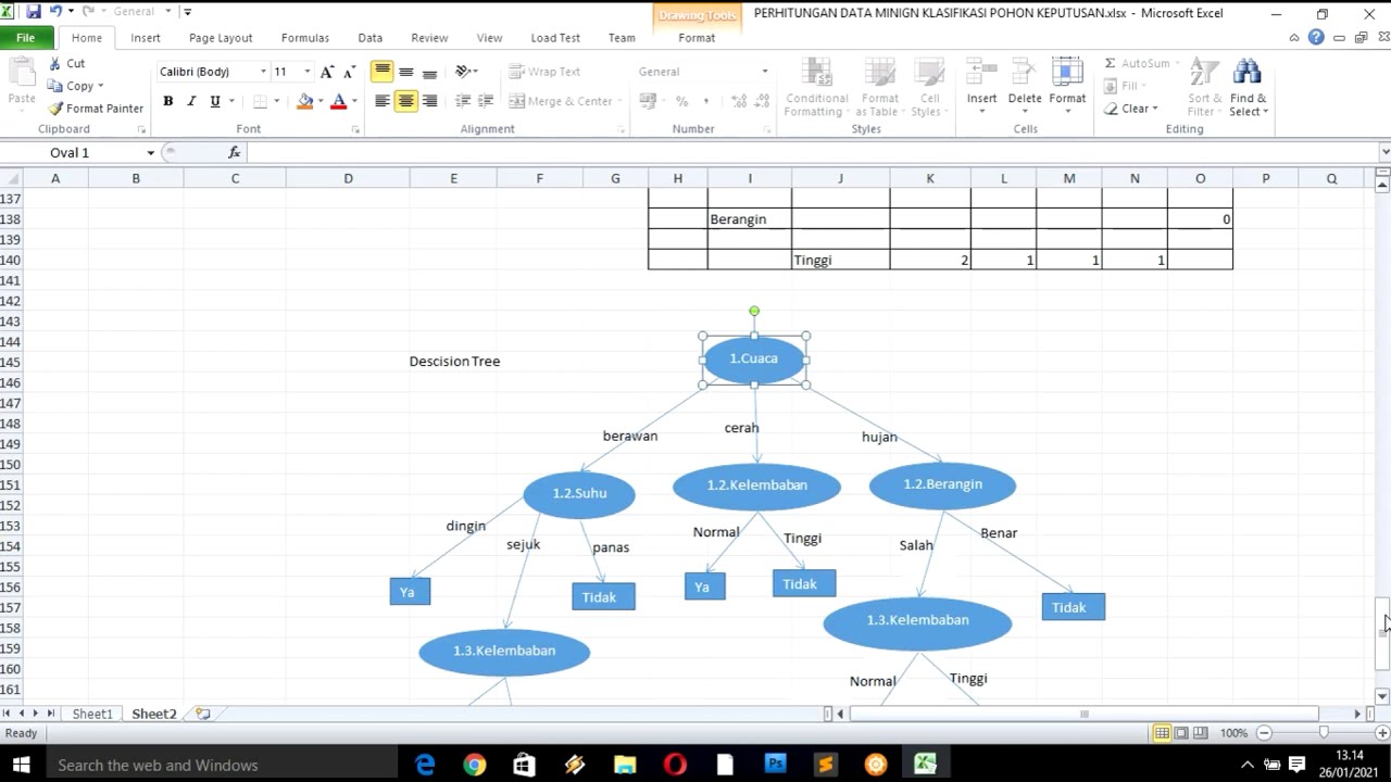 Perhitungan  Entropy dan Gain C45 di Excel | Klasifikasi Data Mining