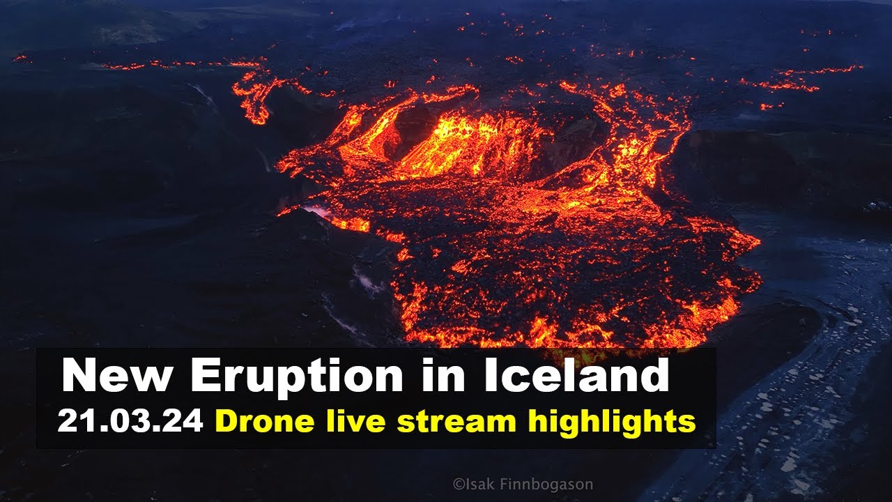 21.03.24  Drone footage from the new volcano eruption in Iceland (lava flow on day 6)