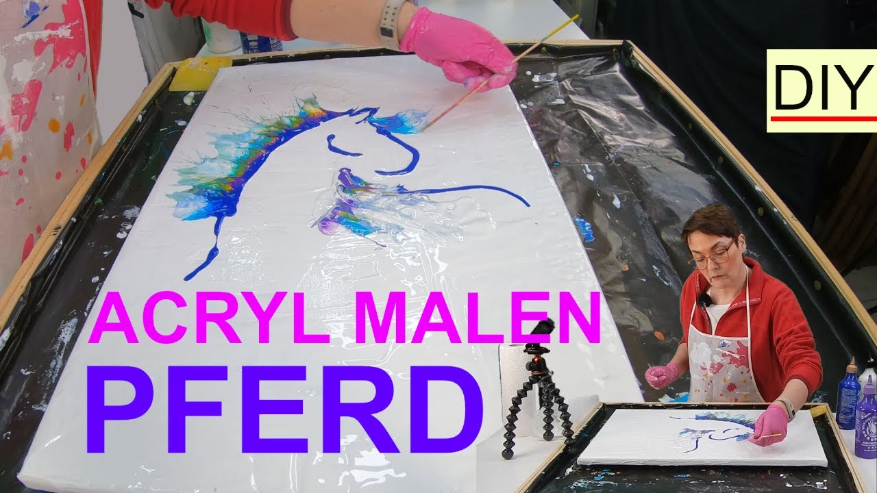 Acrylmalerei Pferde: Acrylic Pouring Pferd Silhouette abstrakt