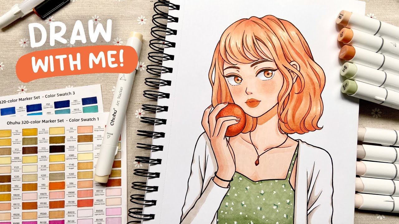 🍊 Draw with me / Relaxing Ohuhu 320 Alcohol Brush Markers Coloring Process ft. YumeTwins