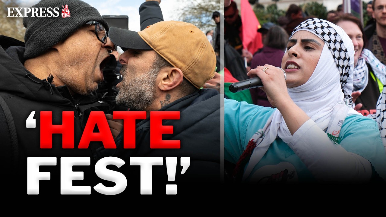 Huge 'anti-racist' rally in London draws FURY for 'extreme' Islamist and 'antisemitic' death chants
