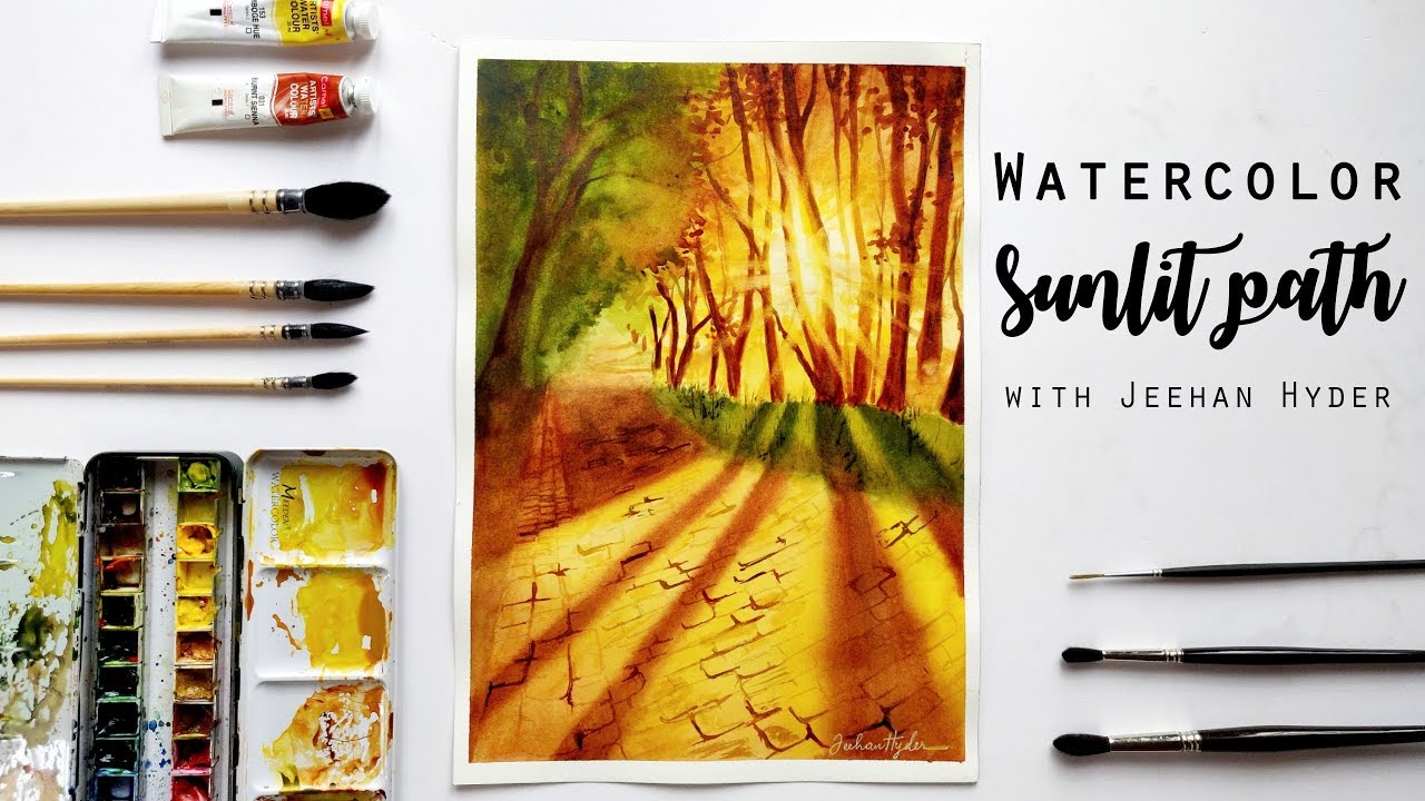 WATERCOLOR PAINTING TUTORIAL Sunlit Path - Step by Step
