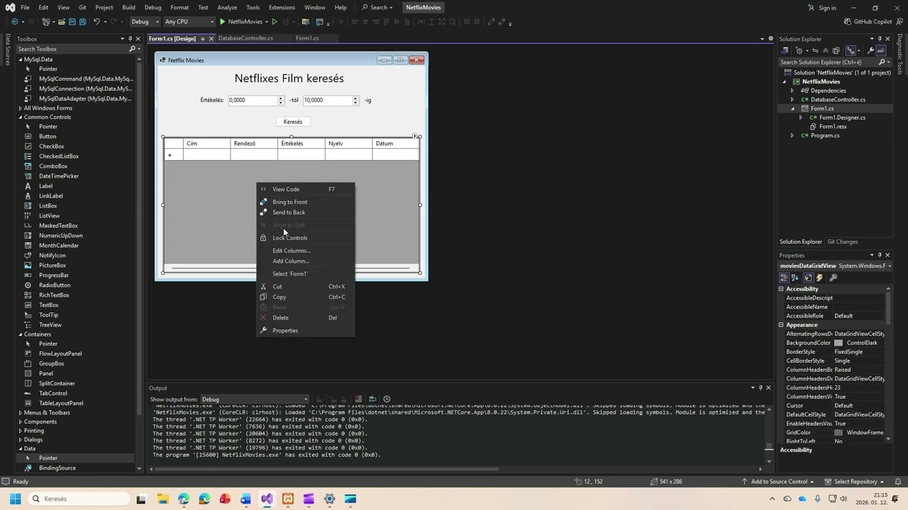 Netflix vizsgafeladat (részlet) – grafikus programozás