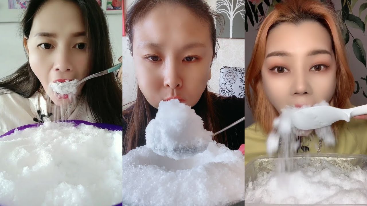 얼음ASMR 얼음먹방 FLUFFY WHITE ICE SOFT SPOONFULS ICE EATING ASMR P153【咀嚼音】Buz yemek | أكل الثلج