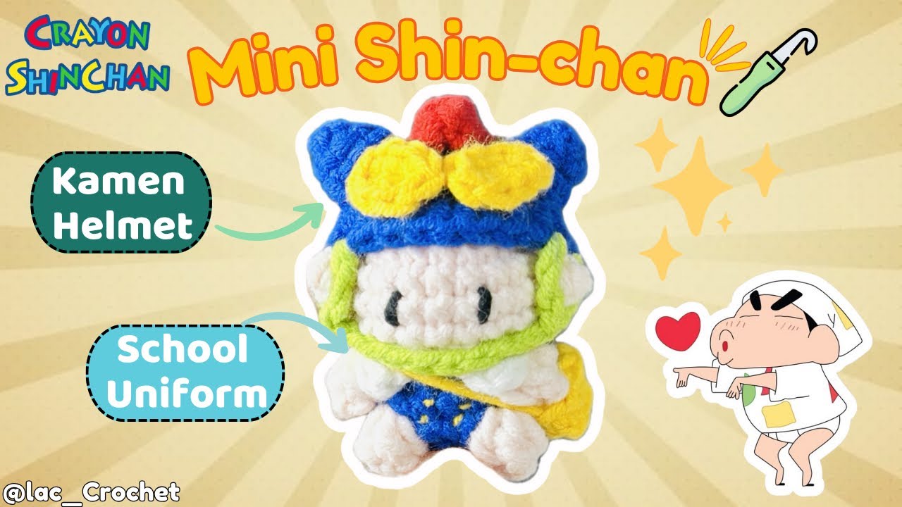 Crochet Mini Shin Chan with Kamen Action Helmet 🤖✨ | Amigurumi Tutorial | Lac Crochet 🥜