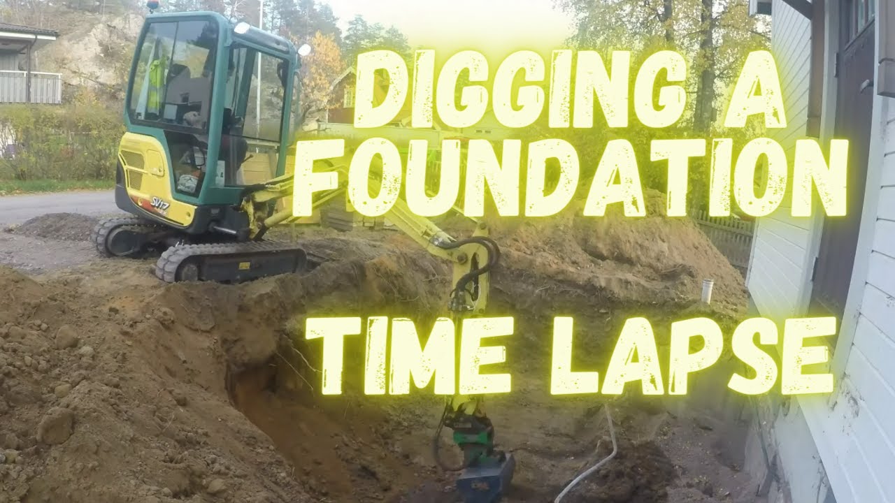 Digging a foundation and fixing drainage with a Bobcat 463 and Yanmar Sv17ex - Time lapse