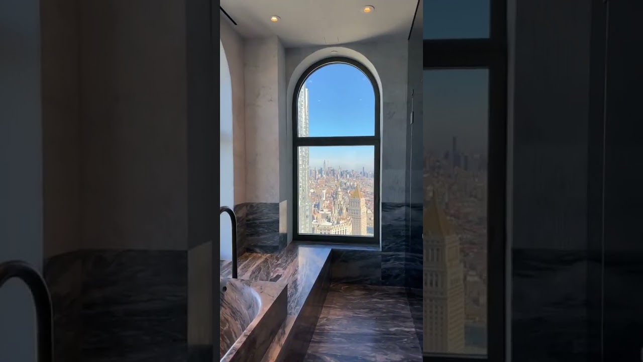 modern bathroom with nyc views #luxury #bathroomtour #nyc