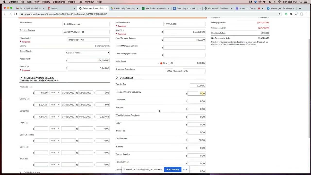 How to do a seller net sheet in Bright MLS