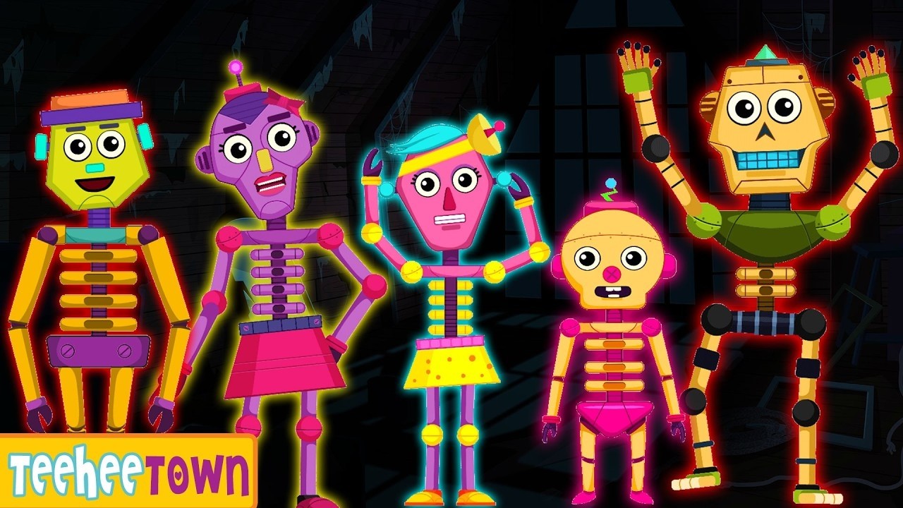 Midnight Skeleton Dance Party 🤖💃💀 | Spooky Fun Kids Song 👻 | HooplaKidz BabySitter