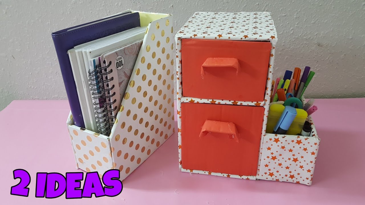 عمل منظم للمكتب والأدوات المدرسيه من ورق الكرتون /اعاده تدوير ورق الكرتون