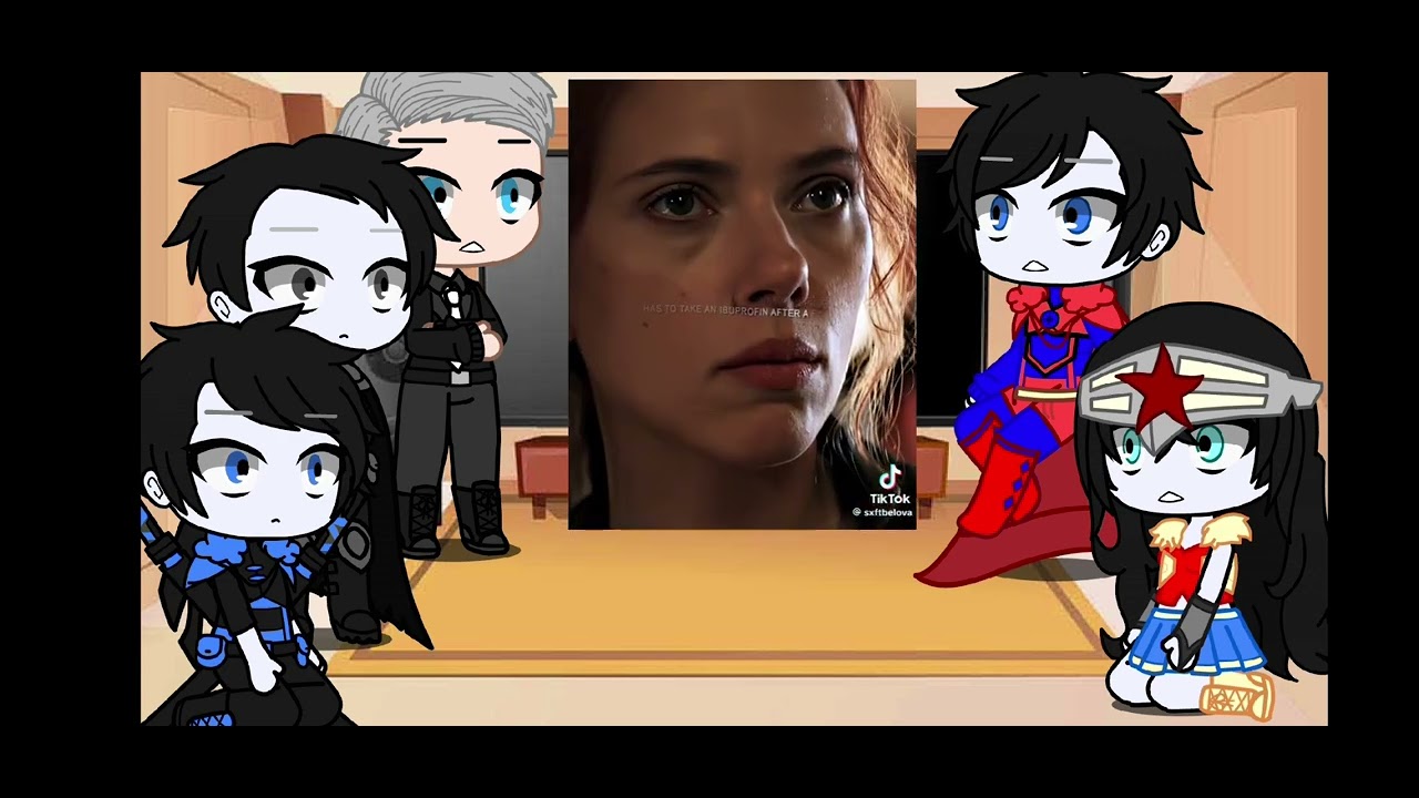 some justice league plus Alfred and nightwing react to y/n batman's wife as natasha romanoff