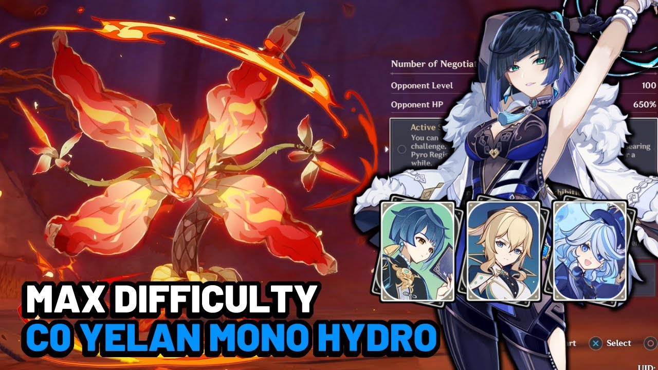 C0 Yelan C0 Furina Mono Hydro Max Difficulty Pyro Regisvine - Saurian Search Event Day 1