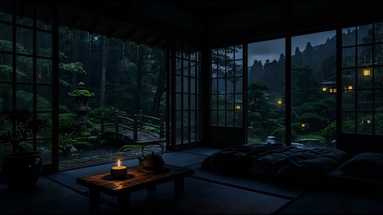 Звуки дождя для сна в японской спальне 🌧️ | 4 часа уютного дзен-дождя