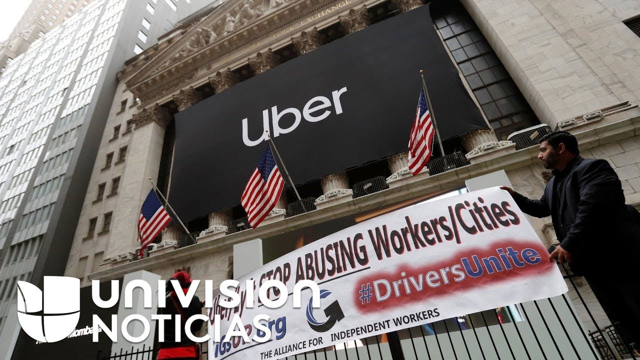 Uber debuts on the stock market with a drop amid protests from its drivers for pay raises.