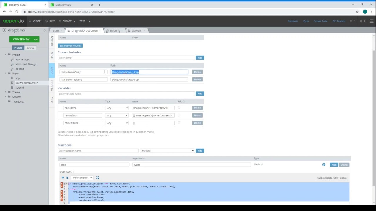Adding a Drag-and-Drop Feature to Appery.io Projects
