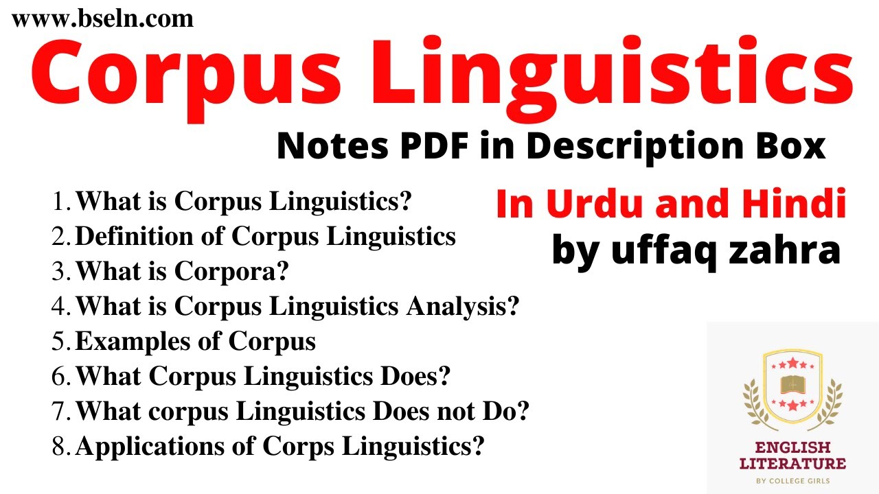 Corpus Linguistics Explanation In Urdu and Hindi, Applications of Corpus Linguistics In Urdu. PDF
