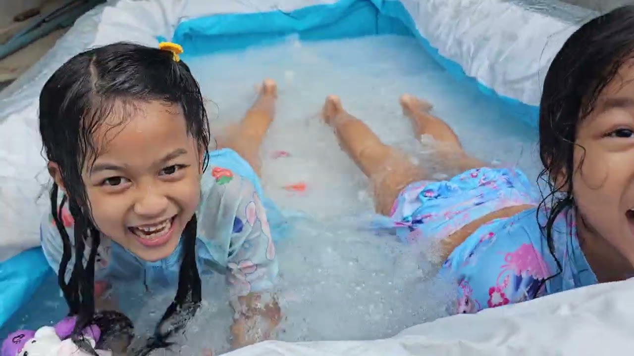 Swimming at home, she tells how to swim. English 