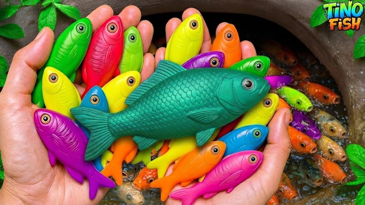 Catch beautiful colorful fish in small pond, koi fish, betta fish, platy fish, guppies, turtle, eels