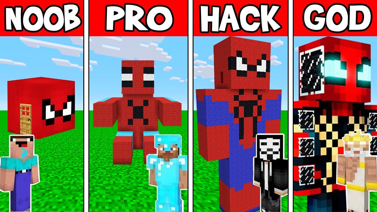 Minecraft: SPIDERMAN HOUSE BUILD CHALLENGE - NOOB vs PRO vs HACKER vs GOD Animation