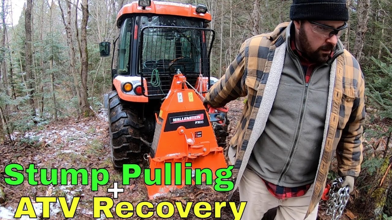 Pulling Out Stumps with a Skidding Winch | + ATV Recovery Mission