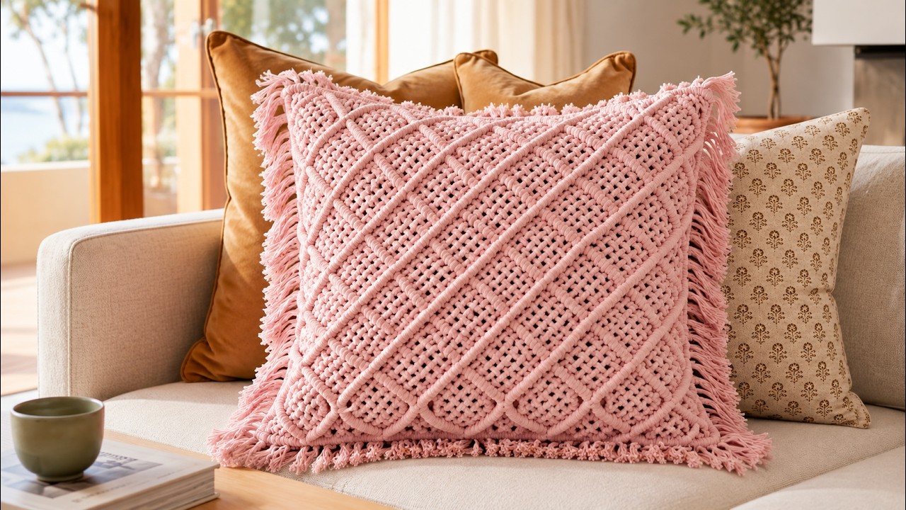 Makrajoy Ep1: DIY Pink Macrame Pillow — Make It at Home, Step by Step