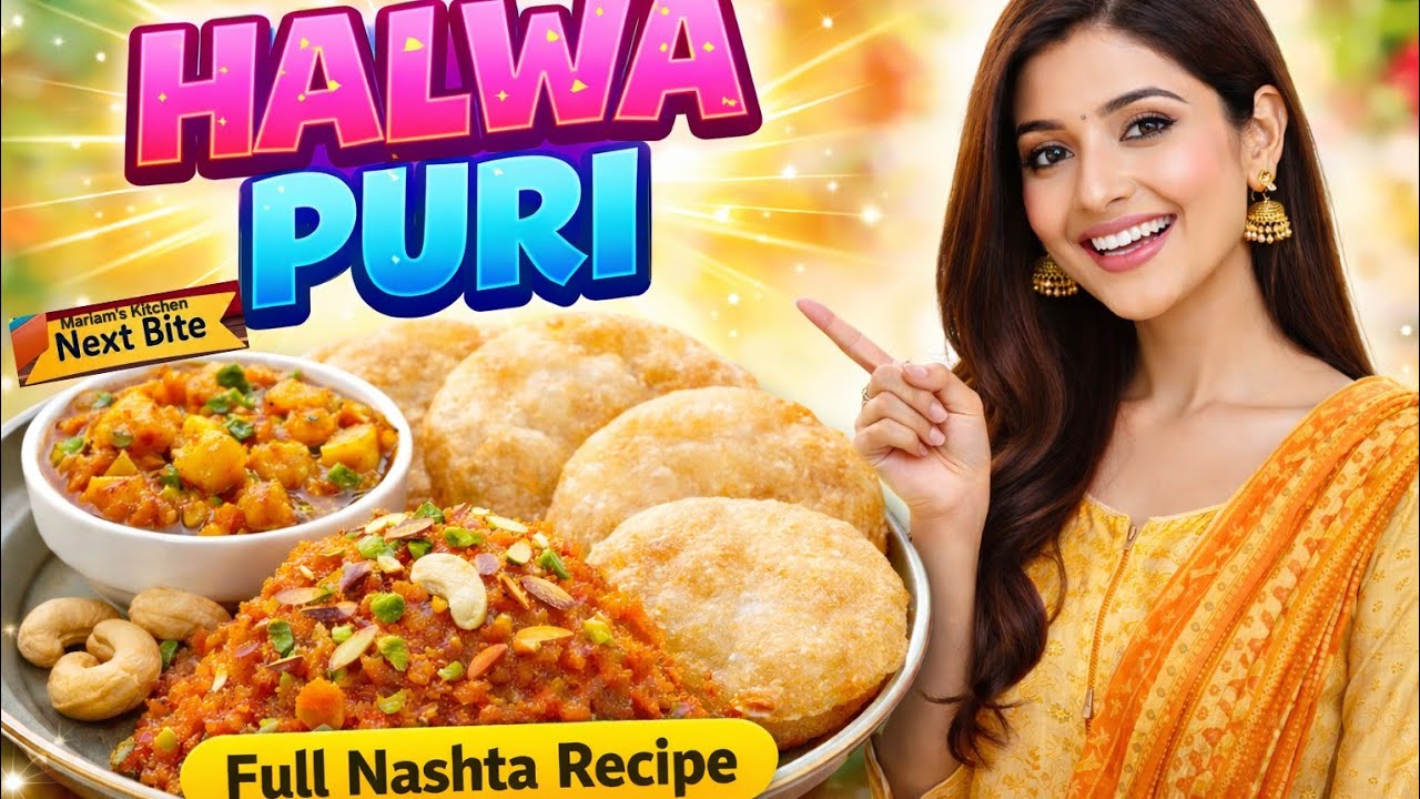 Halwa Puri Recipe🥰| Perfect Nashta Style Halwa Puri at Home 😍 | Crispy Puri & Suji Halwa #HalwaPuri 