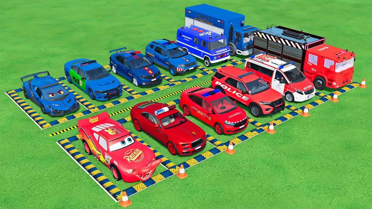 POLICE COLORFULL - TRANSPORTING POLICE CARS, AMBULANCE VEHICLES, FIRE TRUCK WITH TRUCK - FS22 #703
