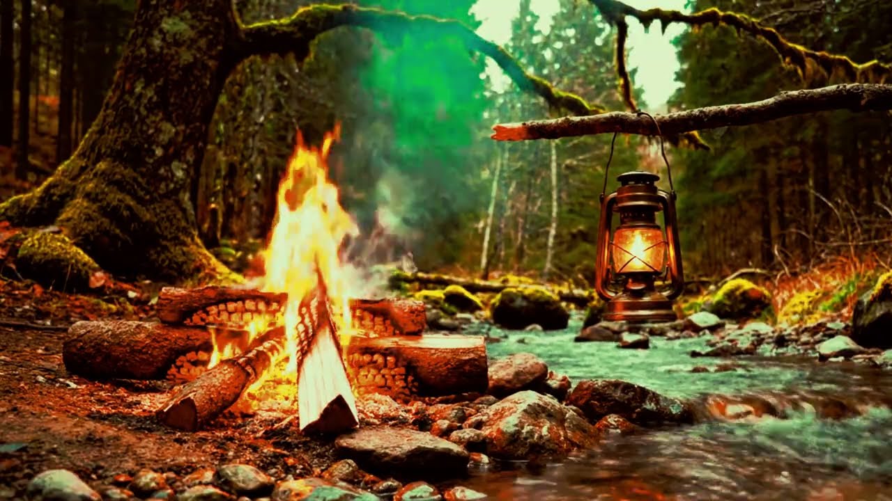 Cozy Campfire in the Forest by the River  Relaxing Nature Sounds for Deep Sleep & Stress Relief