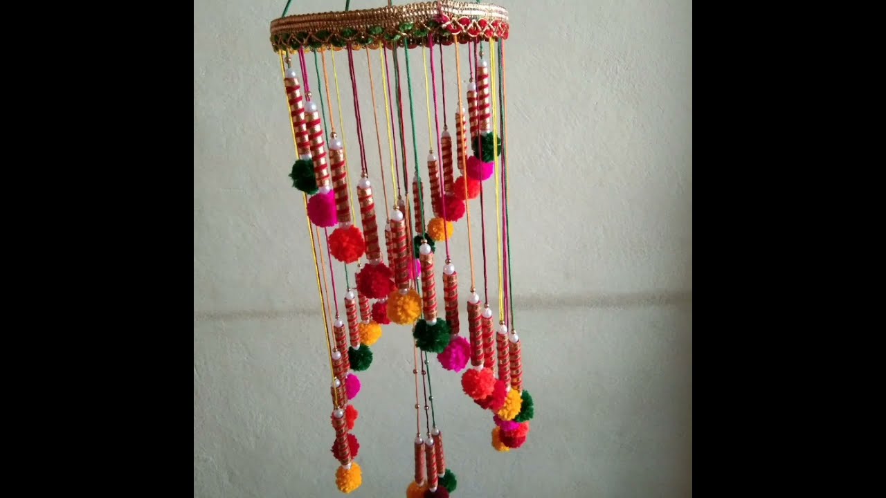 DIY Wind Chime/How to make Jhumar at home using Wool/Beautiful Home Decor Idea/New DIY Jhumar Making