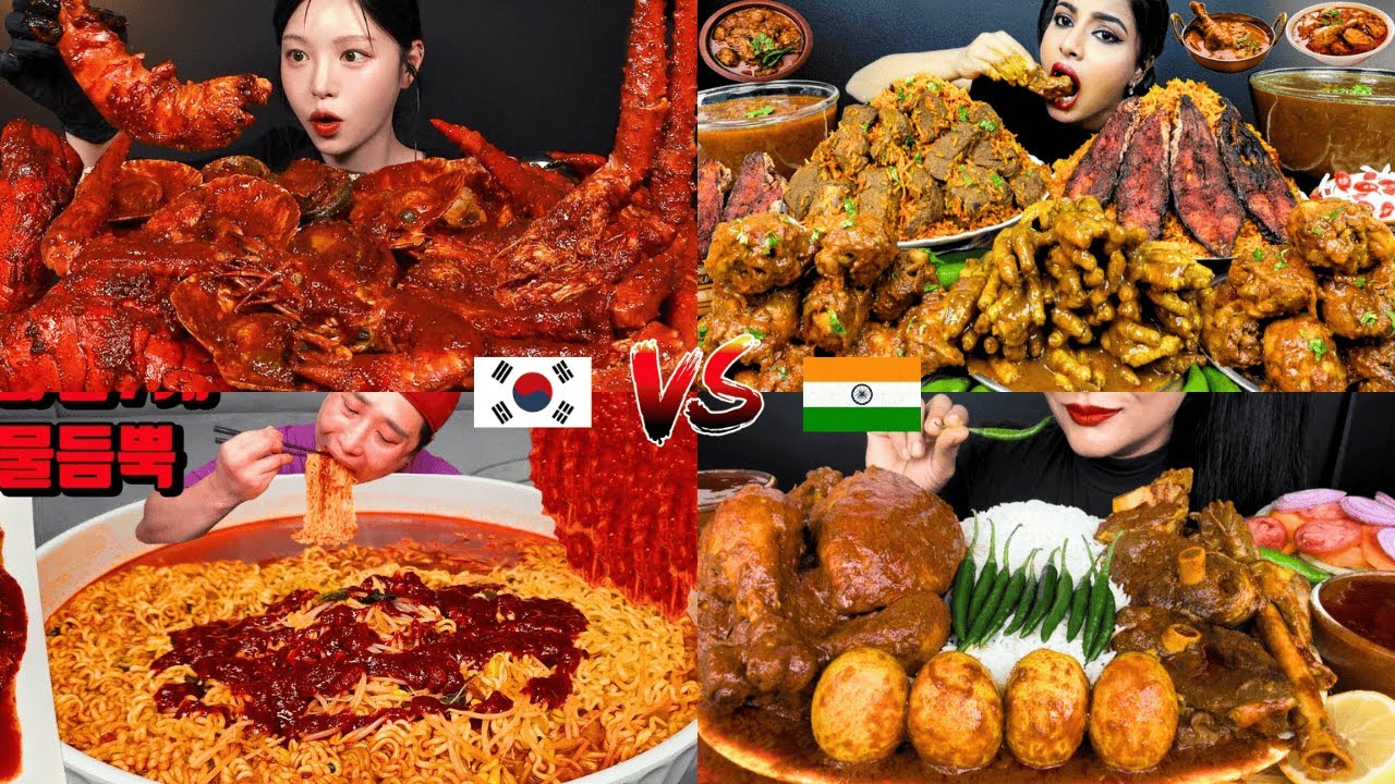 🔥 SPICY KOREAN FOOD vs SPICY INDIAN FOOD 🌶️ Ultimate Mukbang Challenge Compilation 🍜🔥