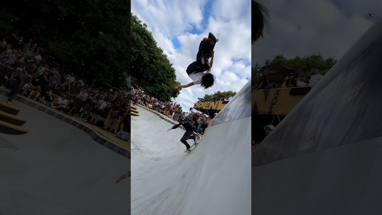 🤯 So close!! Yurin Fuji & Jordan Santana attempt 540 doubles routine #skateboarding #540 #shorts