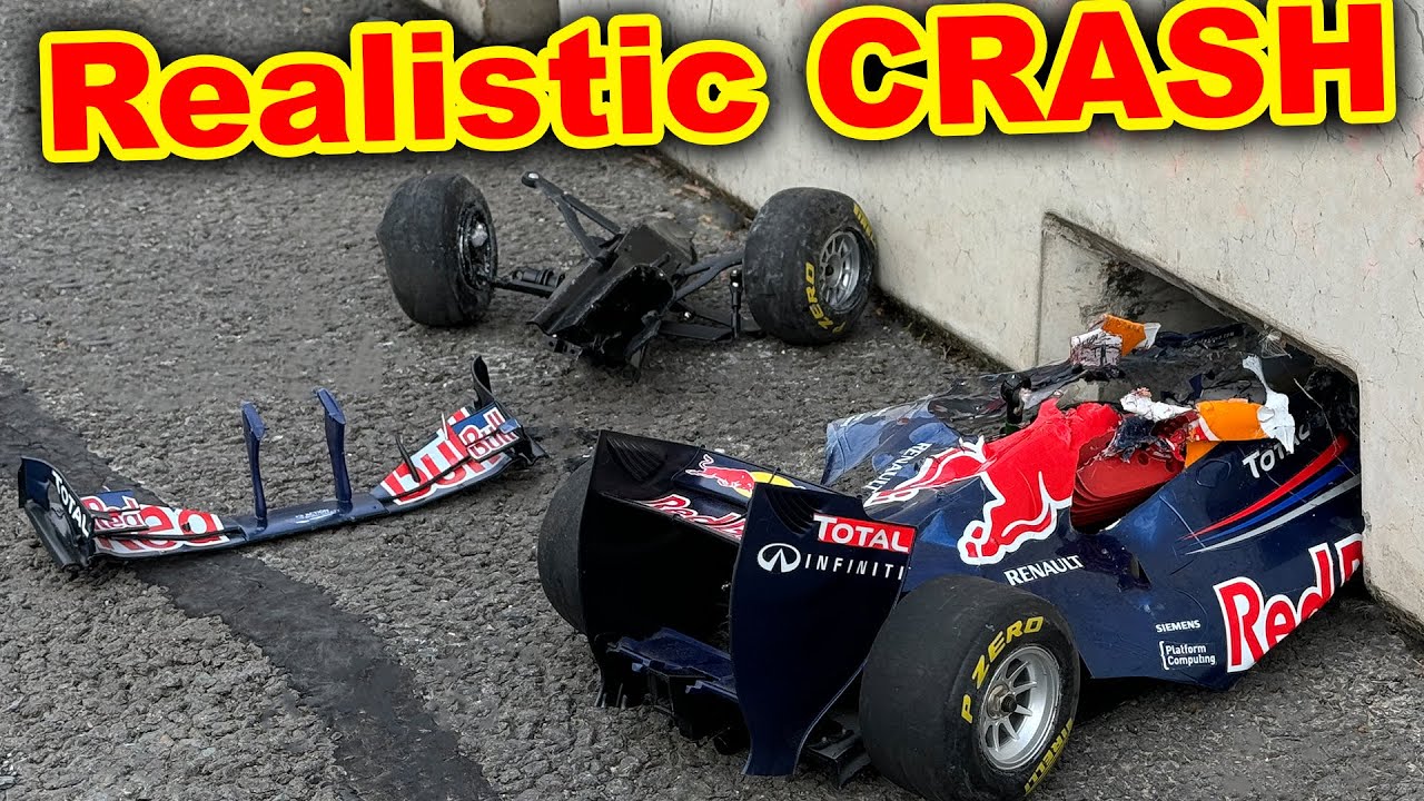 Реалистичная авария на радиоуправляемой машине F1 (редкая дорогая модель)