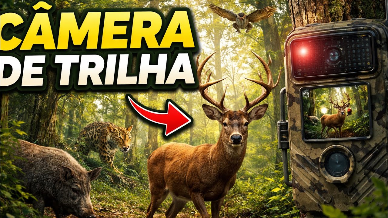 Câmera de Trilha Flagra Animais Selvagens à Noite.