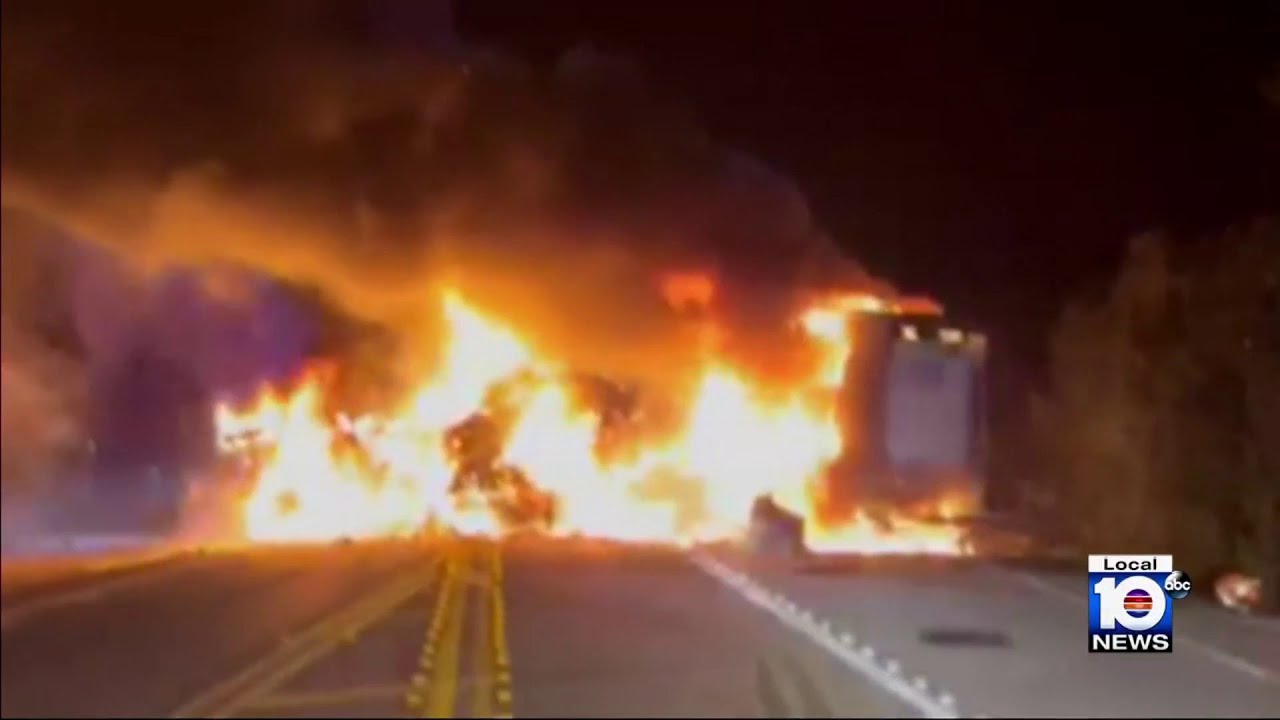 Video shows fiery, fatal tractor-trailer crash in Florida Keys