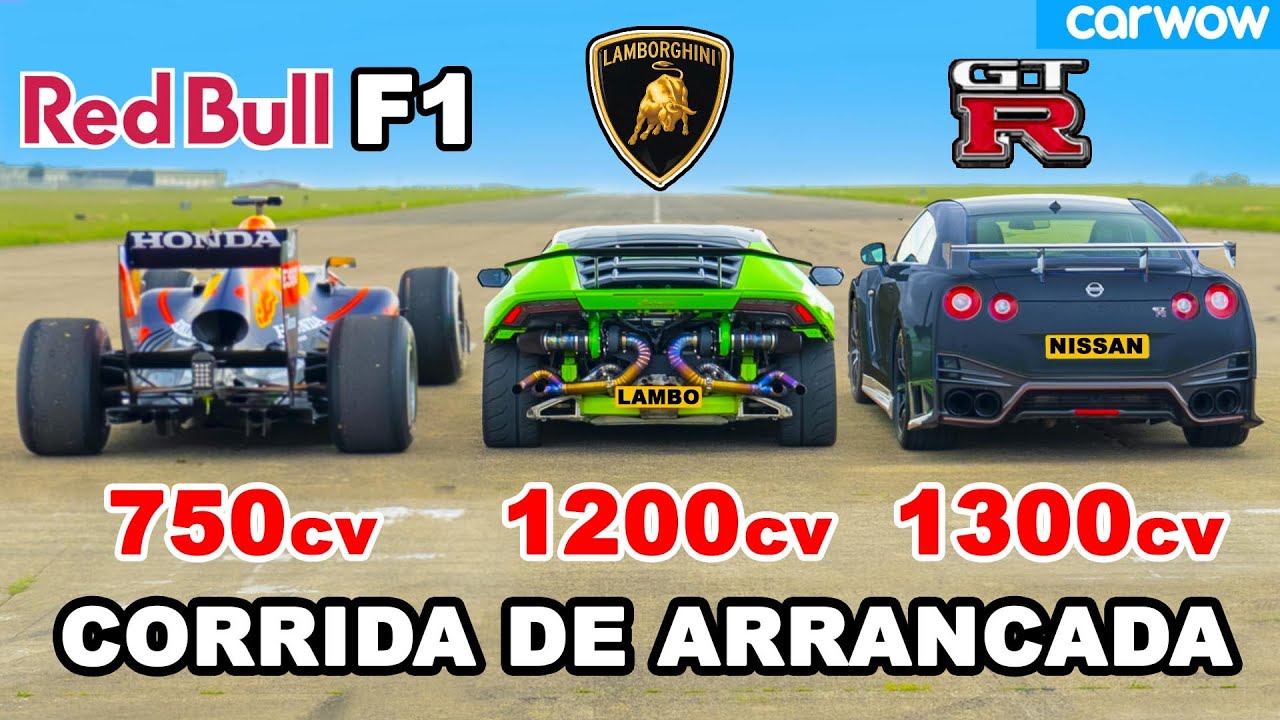 Carro de F1 vs Lamborghini de 1.200 cavalos vs GT-R NISMO de 1300 cavalos: ARRANCADA