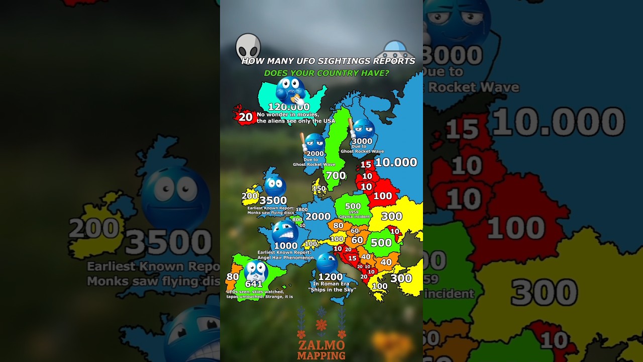 How many Ufo sightings does your country have? #shorts #europe #geography #map #mapping