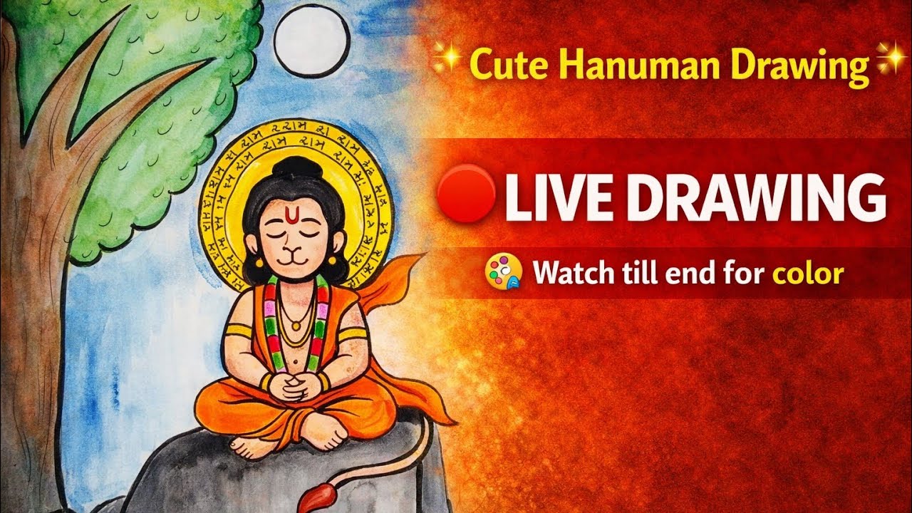 ❤️LIVE🙏 POWERFUL HANUMANJI WATERCOLOR DRAWING 💪 #art #live #watercolor #Hanuman #viralvideo #trend