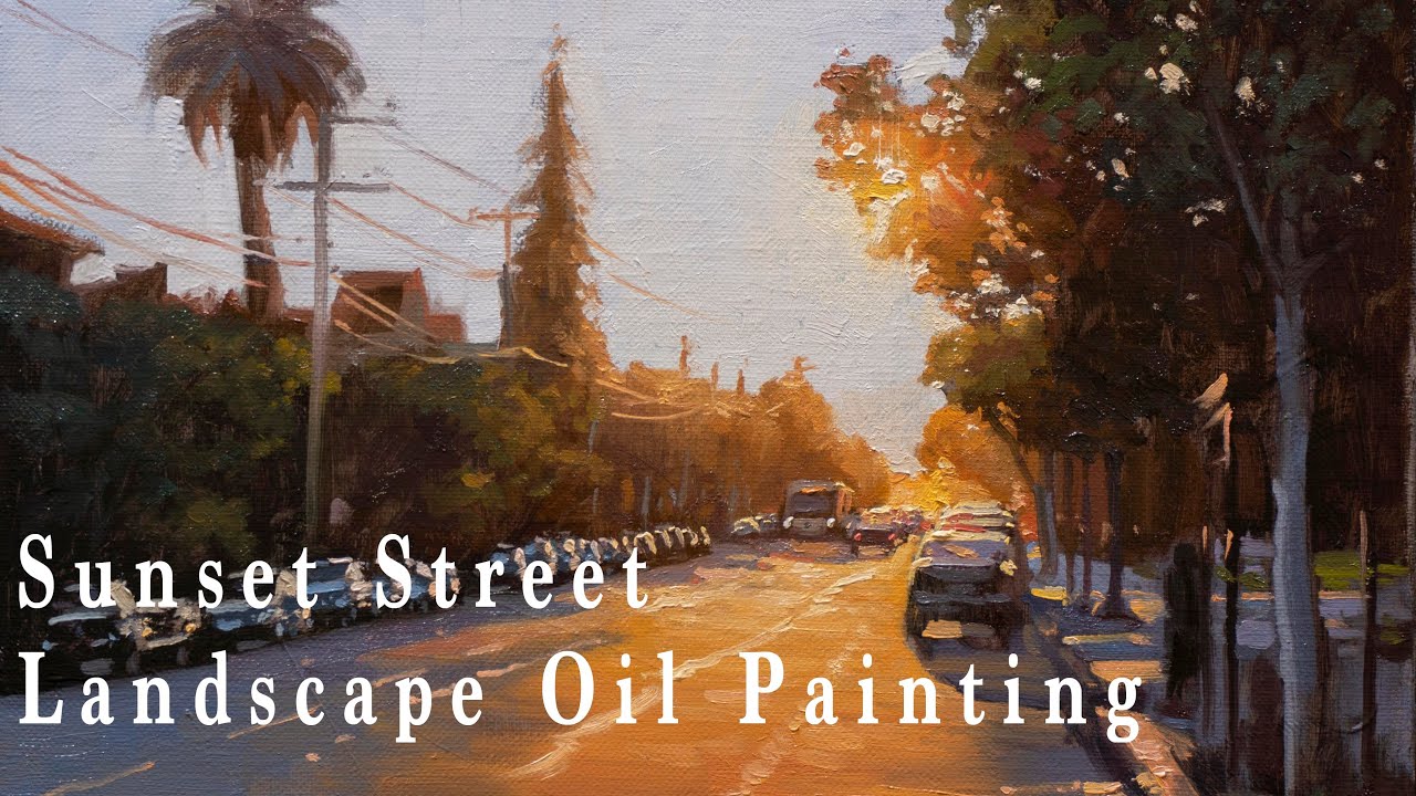 유화로 노을녘 거리 풍경화 그리기. Sunset Street Landscape Oil Painting Tutorial.