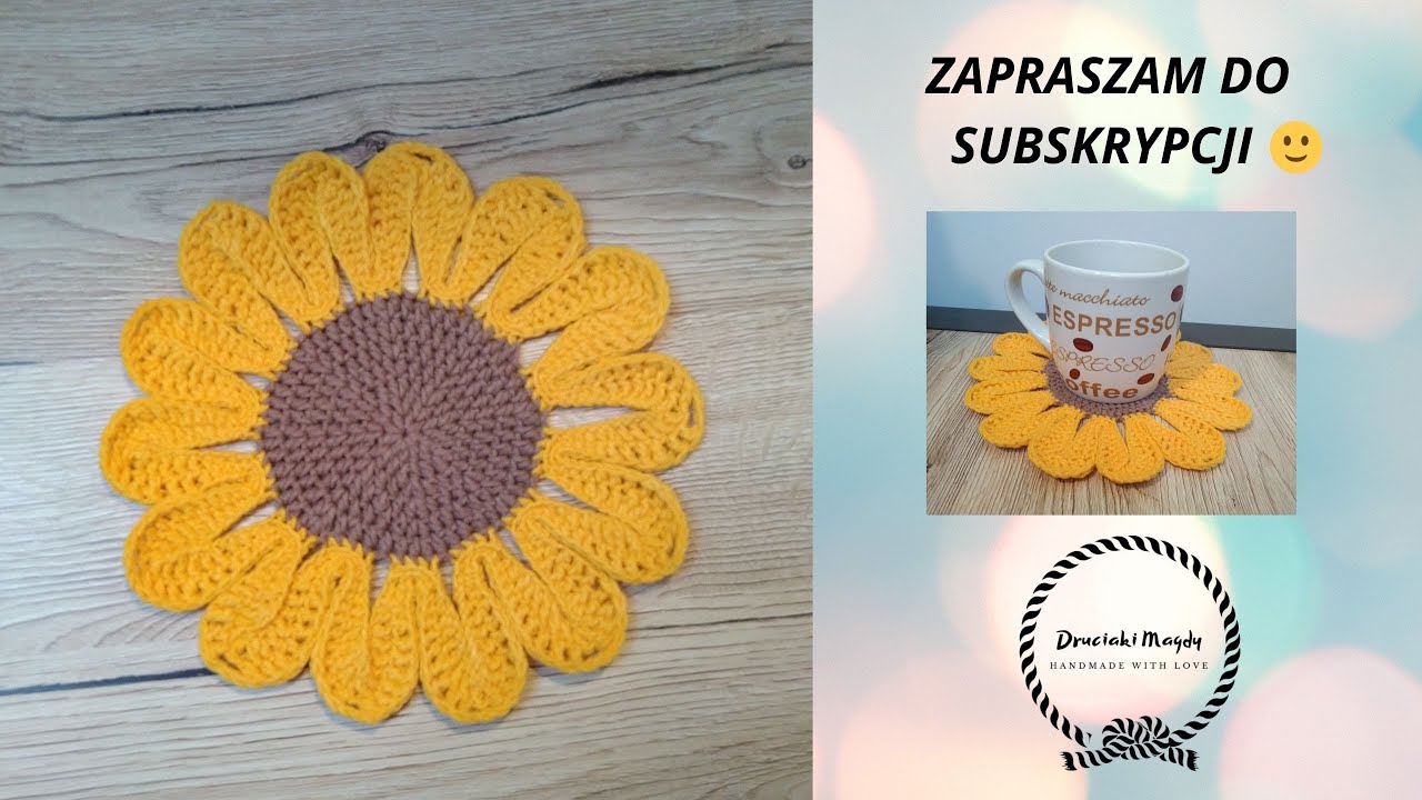 Słonecznik podkładka pod kubek na szydełku - jak zrobić / crochet sunflower