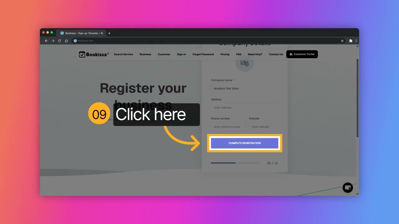 Tutorial 1   Registering a new business account in Bookissa
