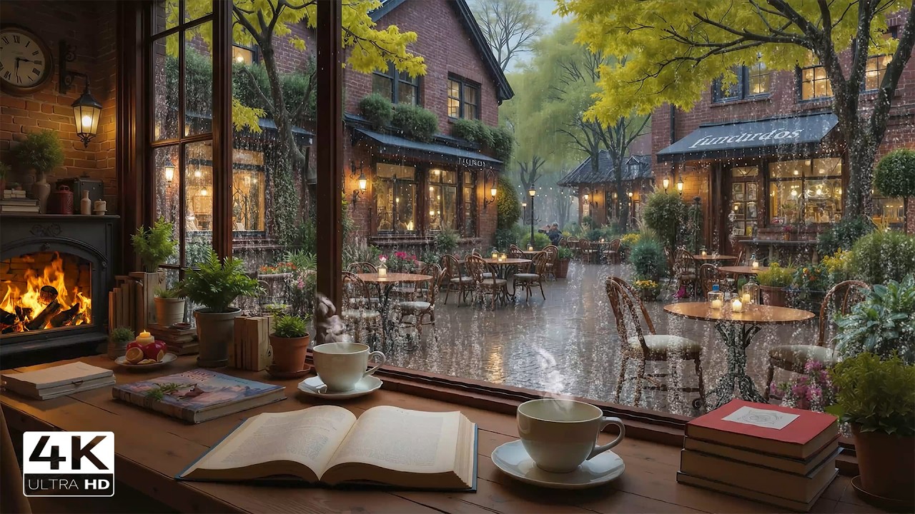Rainy Night Coffee Vibes 4K 🌧️ Smooth Jazz Piano