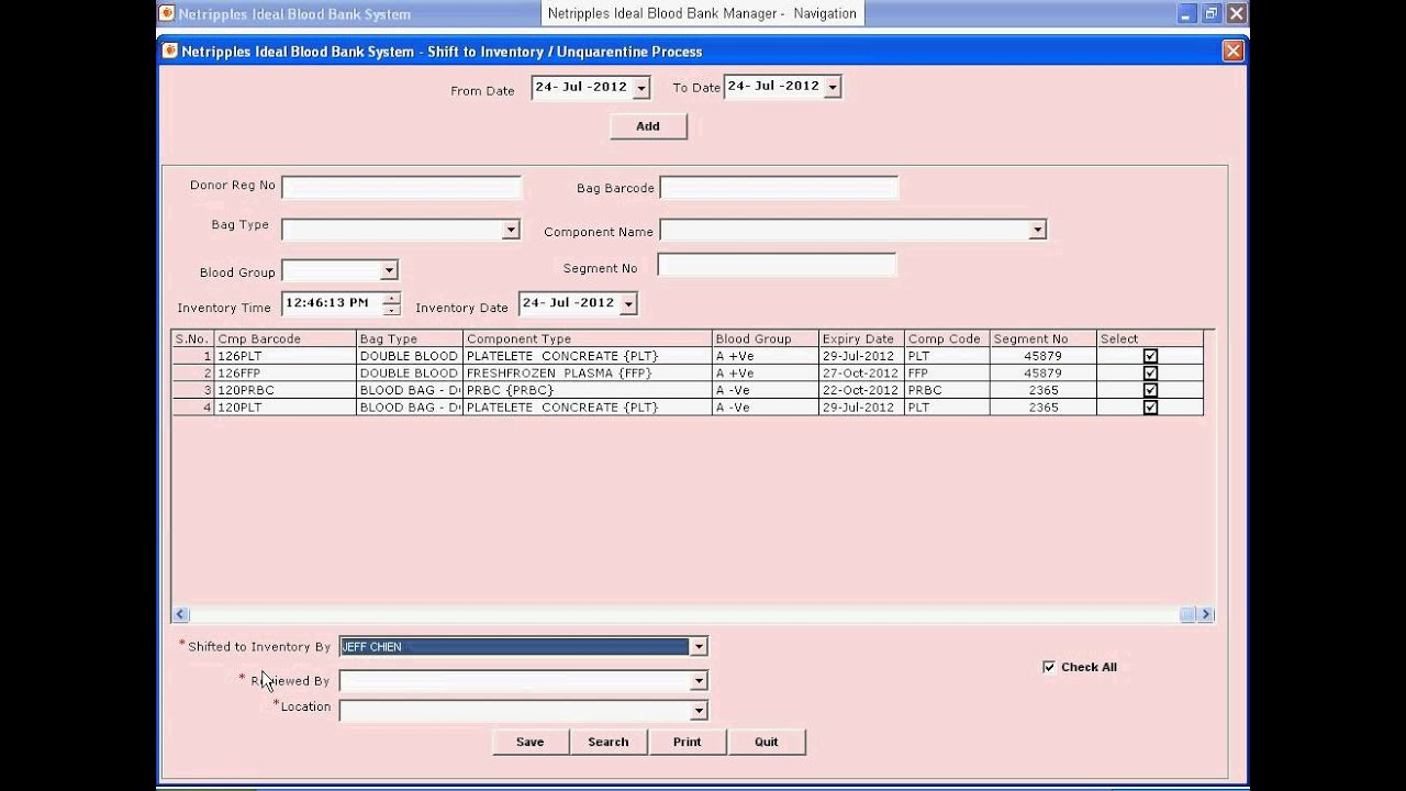 Shift To Inventory,Ideal Blood Bank Manager